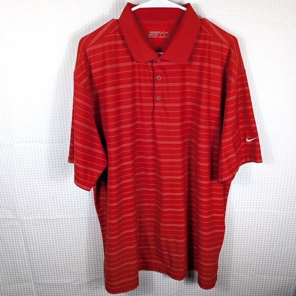Nike Golf XL Red Stripe Polo Shirt FitDry Performance Short Sleeve Dri Athletic - Picture 1 of 4